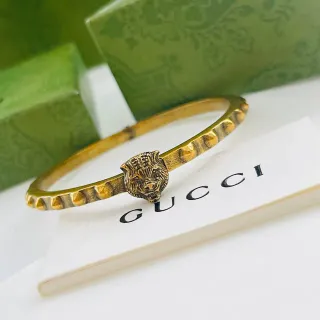 Gucci Tiger Head Bangle Antiqued Gold Bracelet