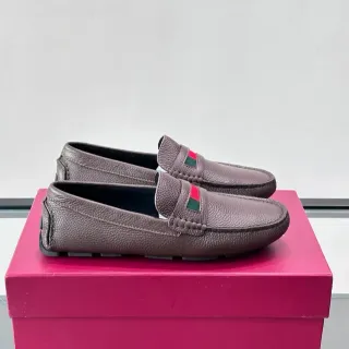 Gucci Web Loafer Brown Pebbled Leather Slip-On Loafers