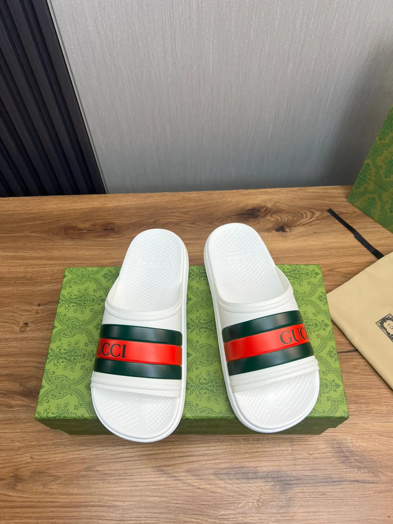 Gucci Web Stripe Slide White Green Red Slippers 2