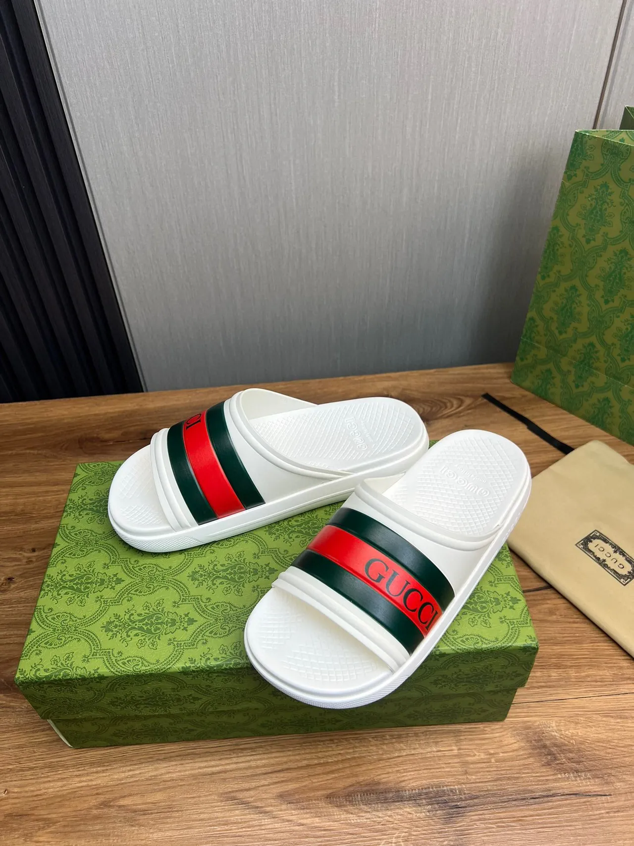 Gucci Web Stripe Slide White Green Red Slippers 3