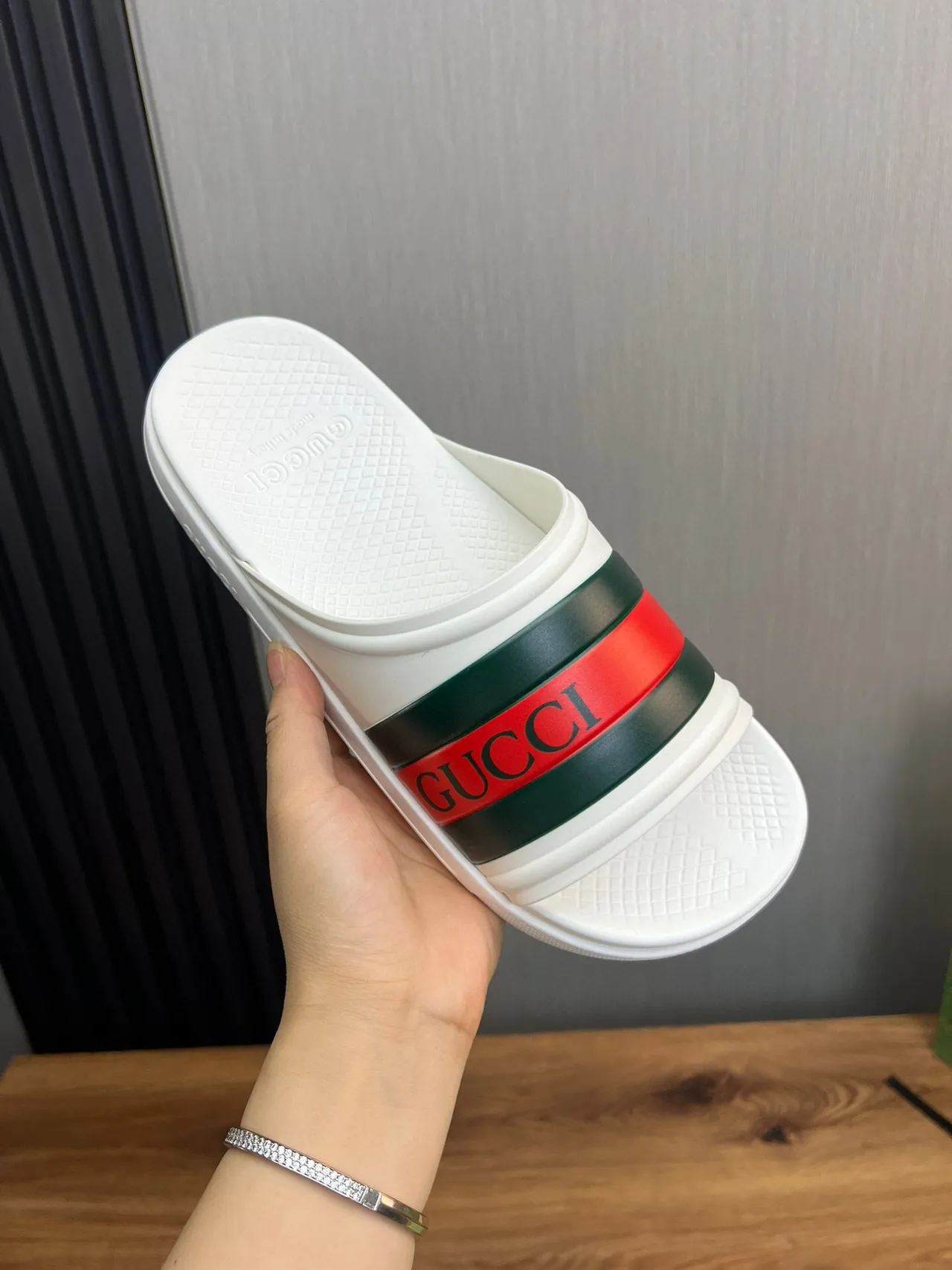 Gucci Web Stripe Slide White Green Red Slippers 7