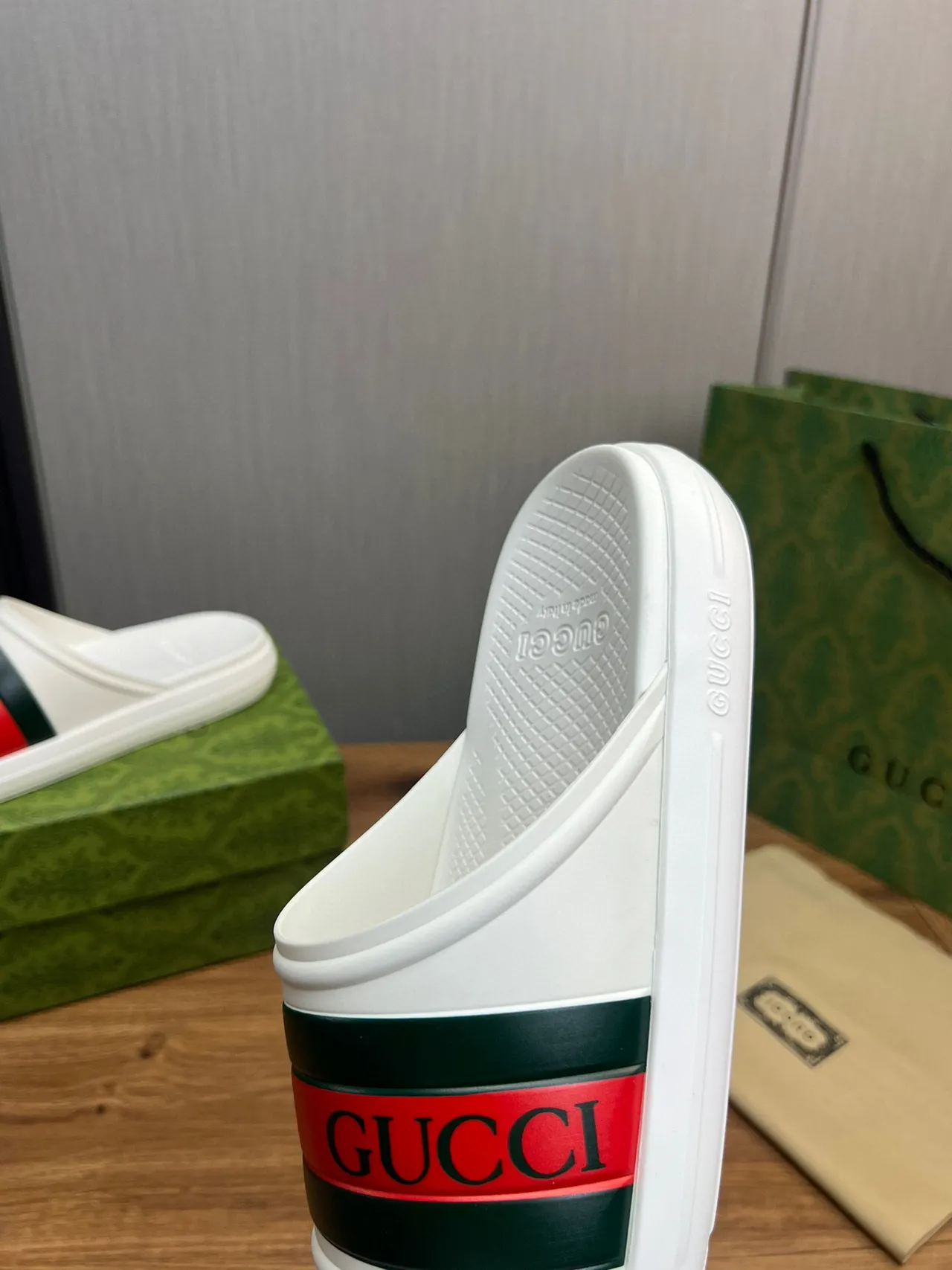 Gucci Web Stripe Slide White Green Red Slippers 8