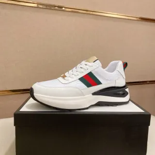 Gucci White Black Monogrammed Leather Web Stripe Accent Lifestyle Sneakers