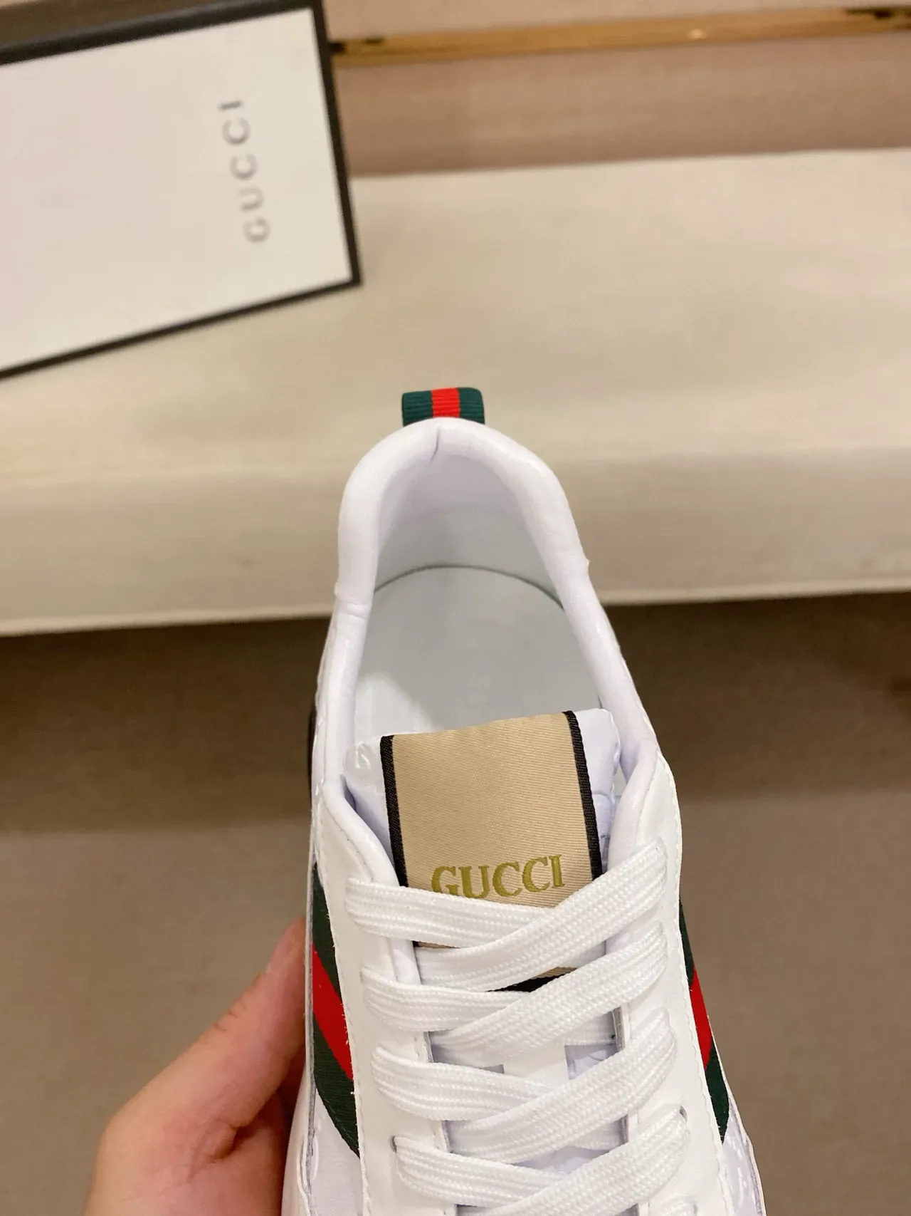 Gucci White Black Monogrammed Leather Web Stripe Accent Lifestyle Sneakers 6