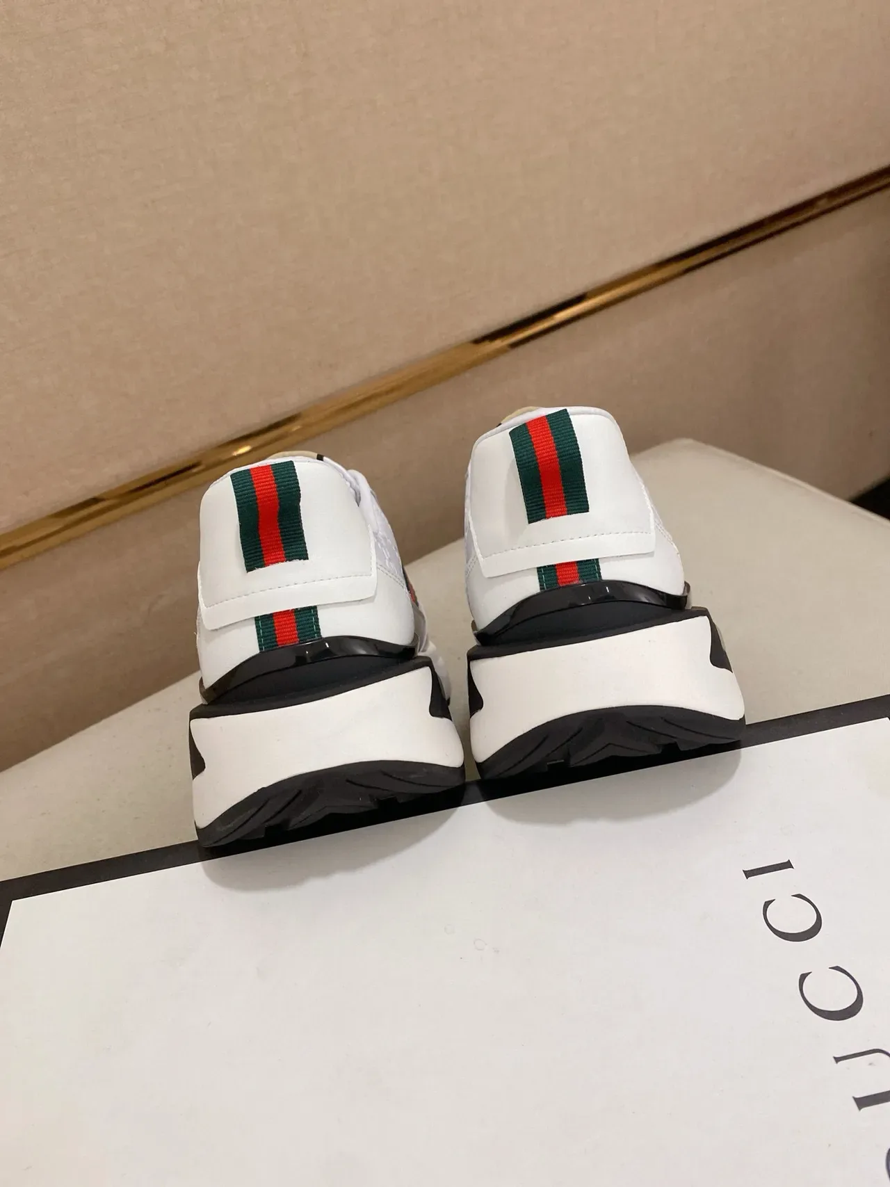 Gucci White Black Monogrammed Leather Web Stripe Accent Lifestyle Sneakers 8
