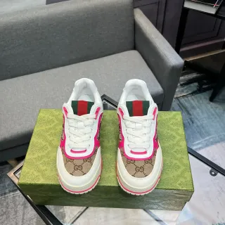Gucci White Pink GG Monogram Canvas Contrast Piping Lifestyle Sneakers