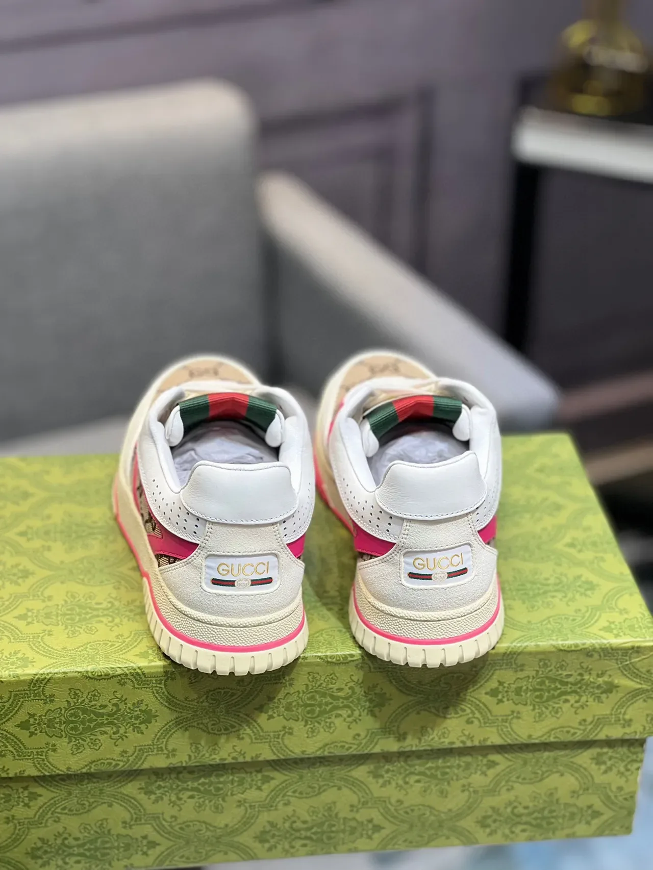 Gucci White Pink GG Monogram Canvas Contrast Piping Lifestyle Sneakers 4