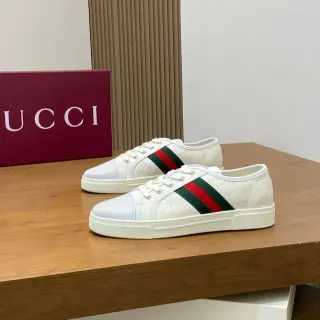 Gucci أبيض أحمر GG Monogram كانفاس جلد Toe Cap Lifestyle Sneakers