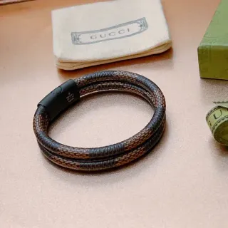 Gucci Woven Leather Bracelet Brown Beige Double-Wrap Bracelet