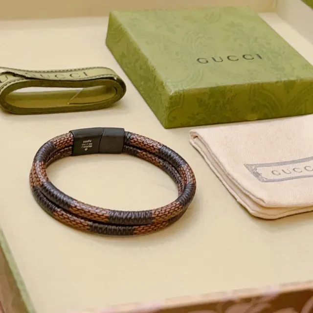 Gucci Woven Leather Bracelet Brown Beige Double-Wrap Bracelet 2