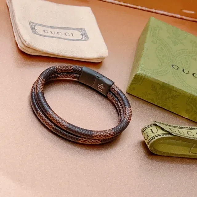 Gucci Woven Leather Bracelet Brown Beige Double-Wrap Bracelet 3