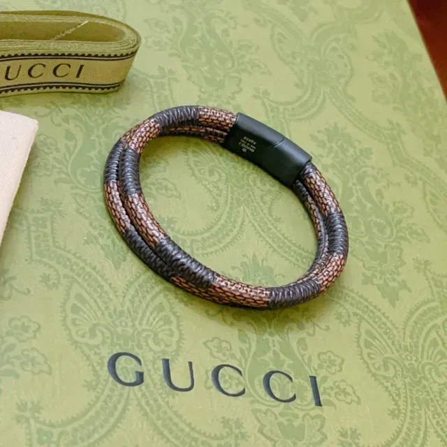 Gucci Woven Leather Bracelet Brown Beige Double-Wrap Bracelet 7