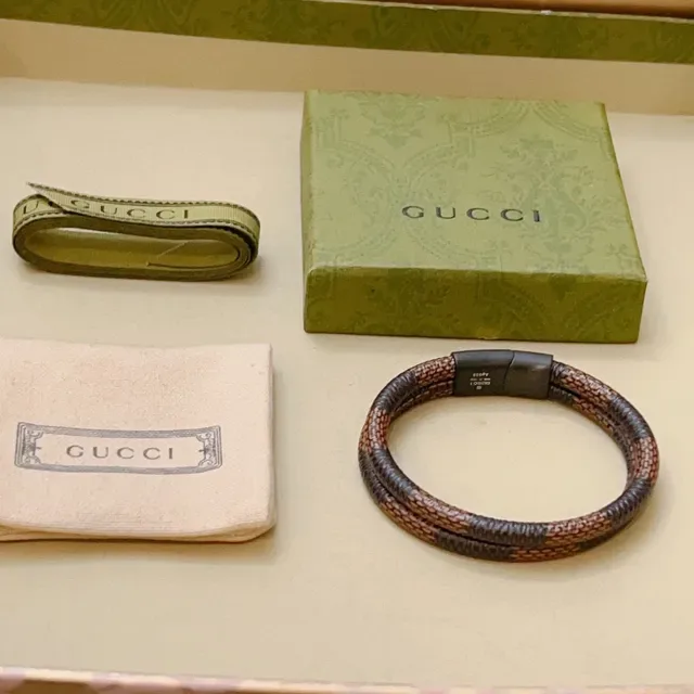 Gucci Woven Leather Bracelet Brown Beige Double-Wrap Bracelet 8
