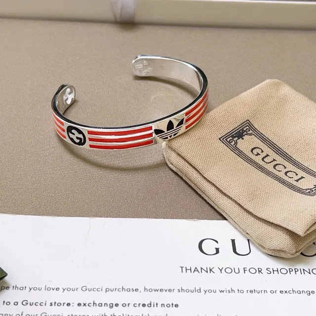 Gucci x Adidas Enamel Stripe Dual-Logo Open Cuff Bracelet 3