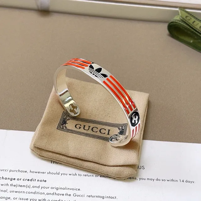 Gucci x Adidas Enamel Stripe Dual-Logo Open Cuff Bracelet 4