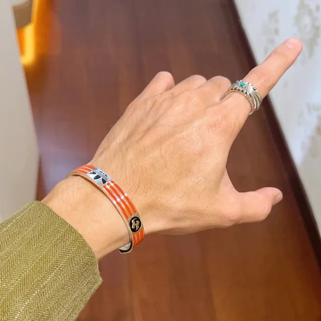 Gucci x Adidas Enamel Stripe Dual-Logo Open Cuff Bracelet 5