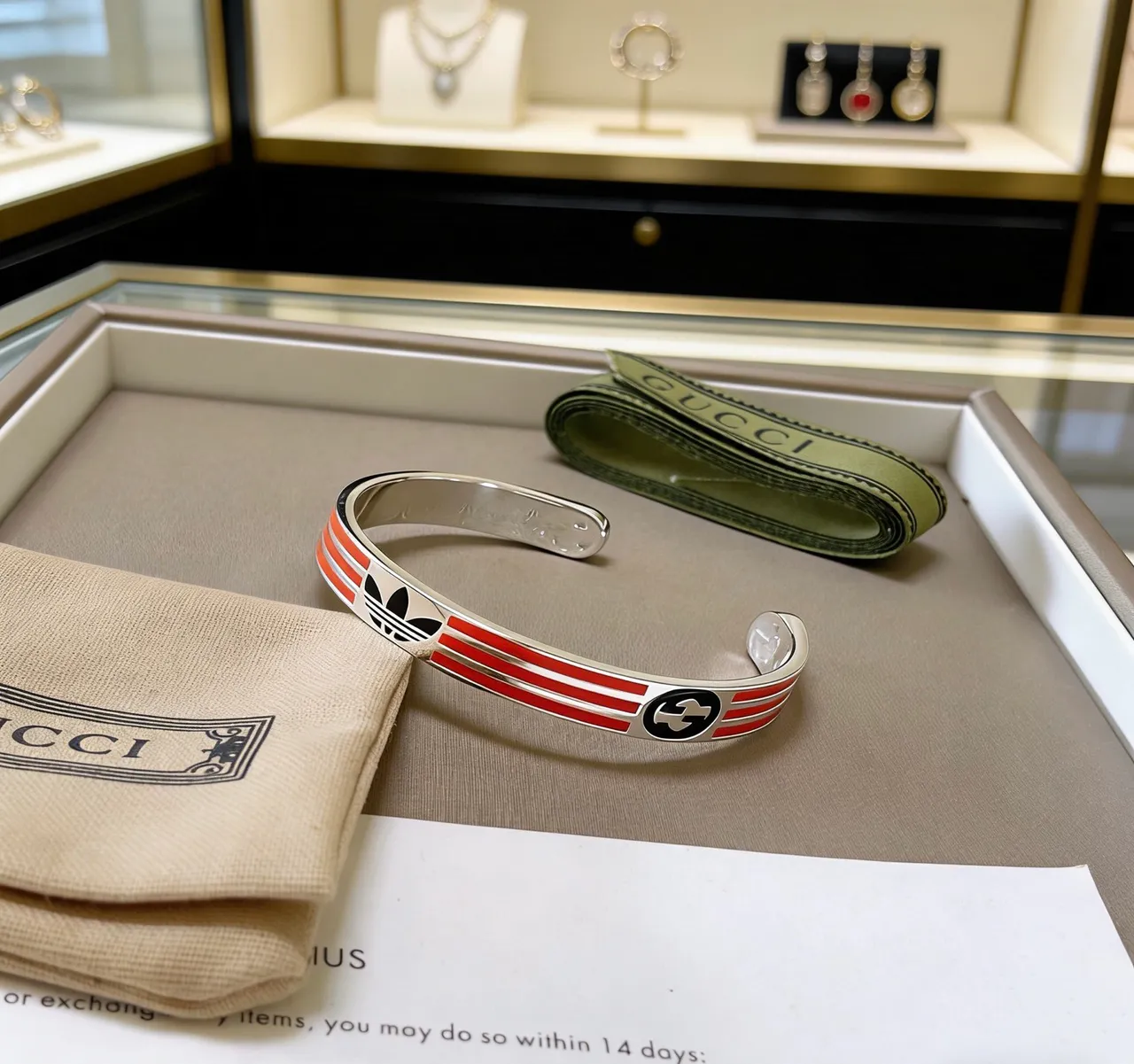 Gucci x Adidas Enamel Stripe Dual-Logo Open Cuff Bracelet 7