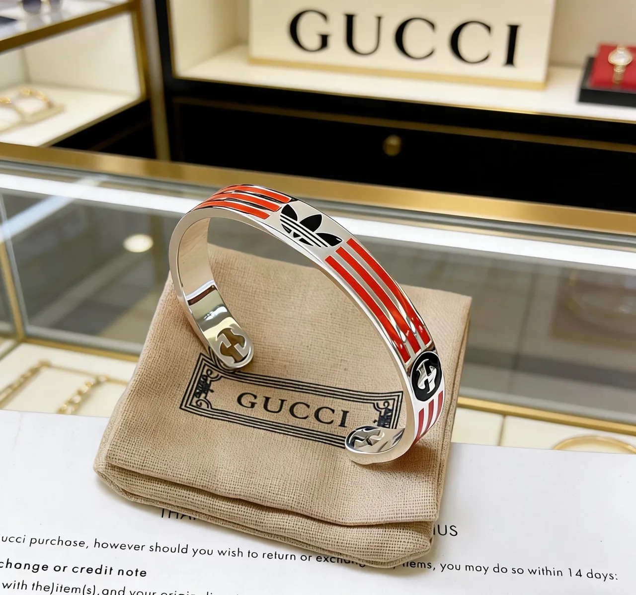 Gucci x Adidas Enamel Stripe Dual-Logo Open Cuff Bracelet 9
