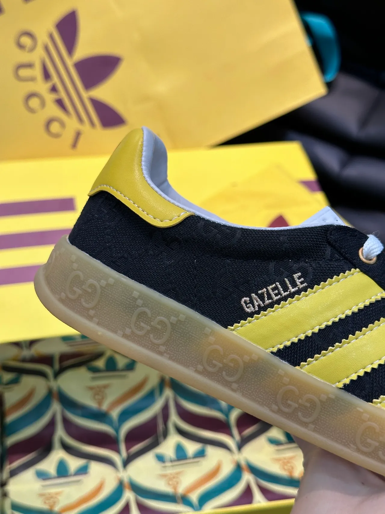 Gucci x Adidas Gazelle Black and Yellow Monogram Lifestyle Sneakers 3