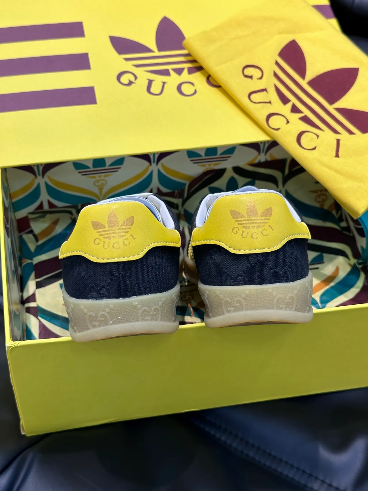 Gucci x Adidas Gazelle Black and Yellow Monogram Lifestyle Sneakers 4