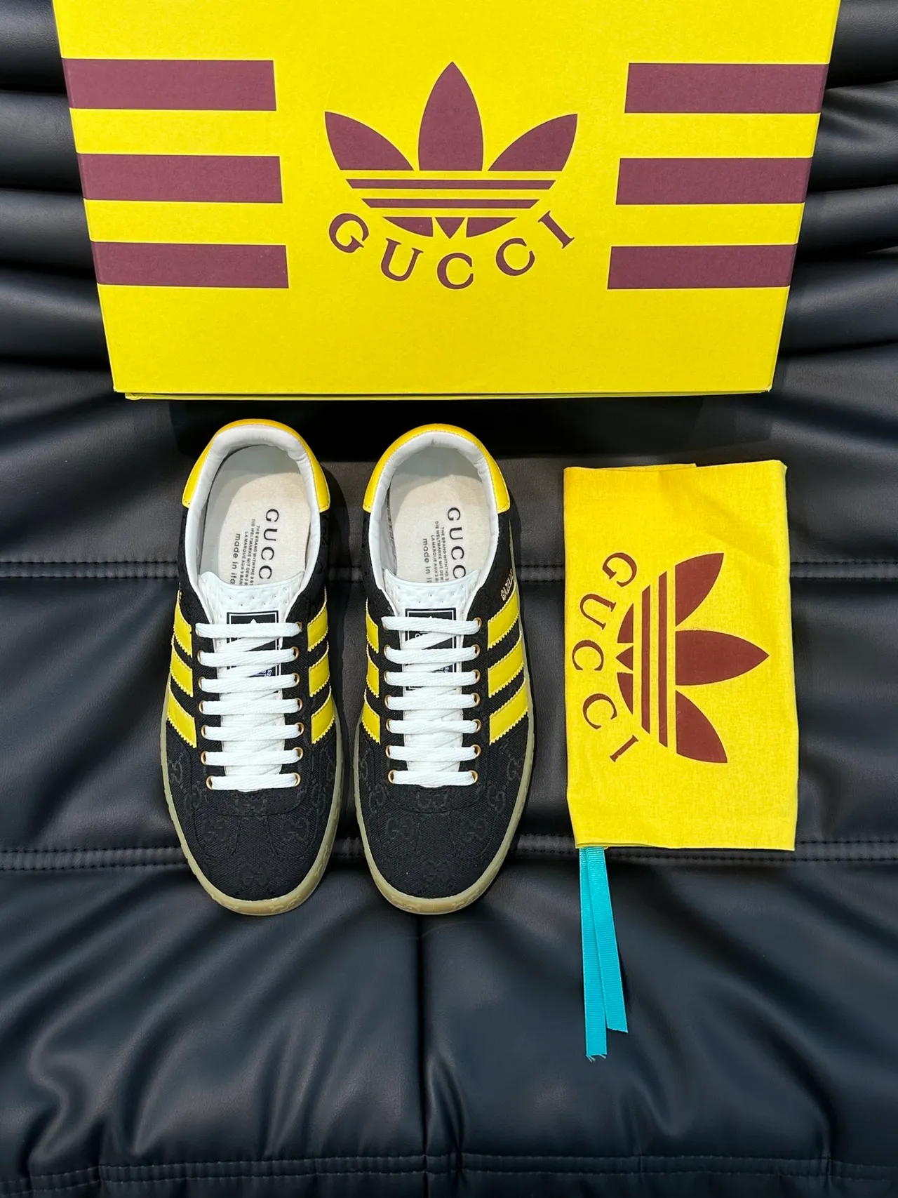 Gucci x Adidas Gazelle Black and Yellow Monogram Lifestyle Sneakers 5
