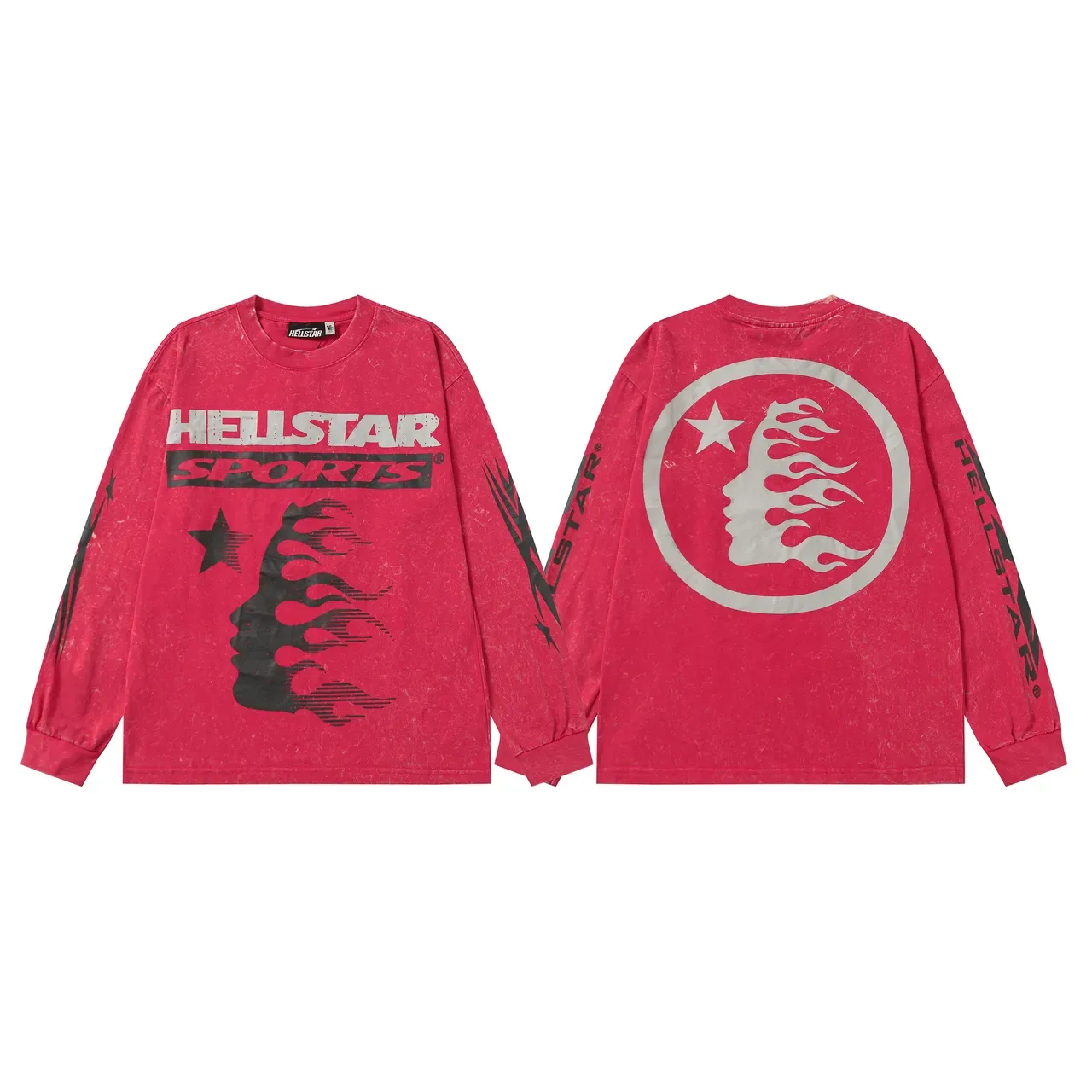 Hellstar Acid-Wash Distressed Graphic Long-Sleeve T-Shirt 5