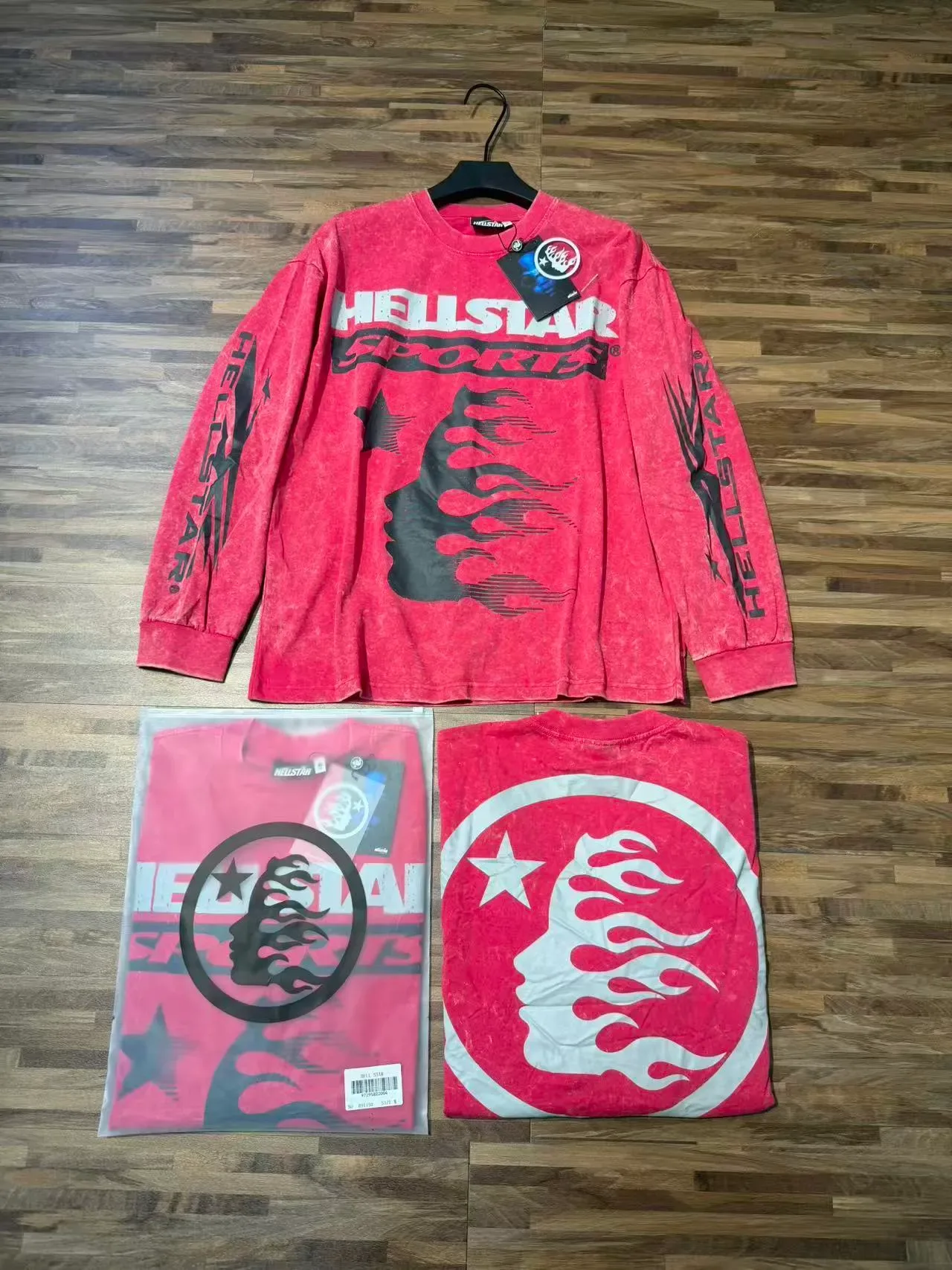Hellstar Acid-Wash Distressed Graphic Long-Sleeve T-Shirt 9