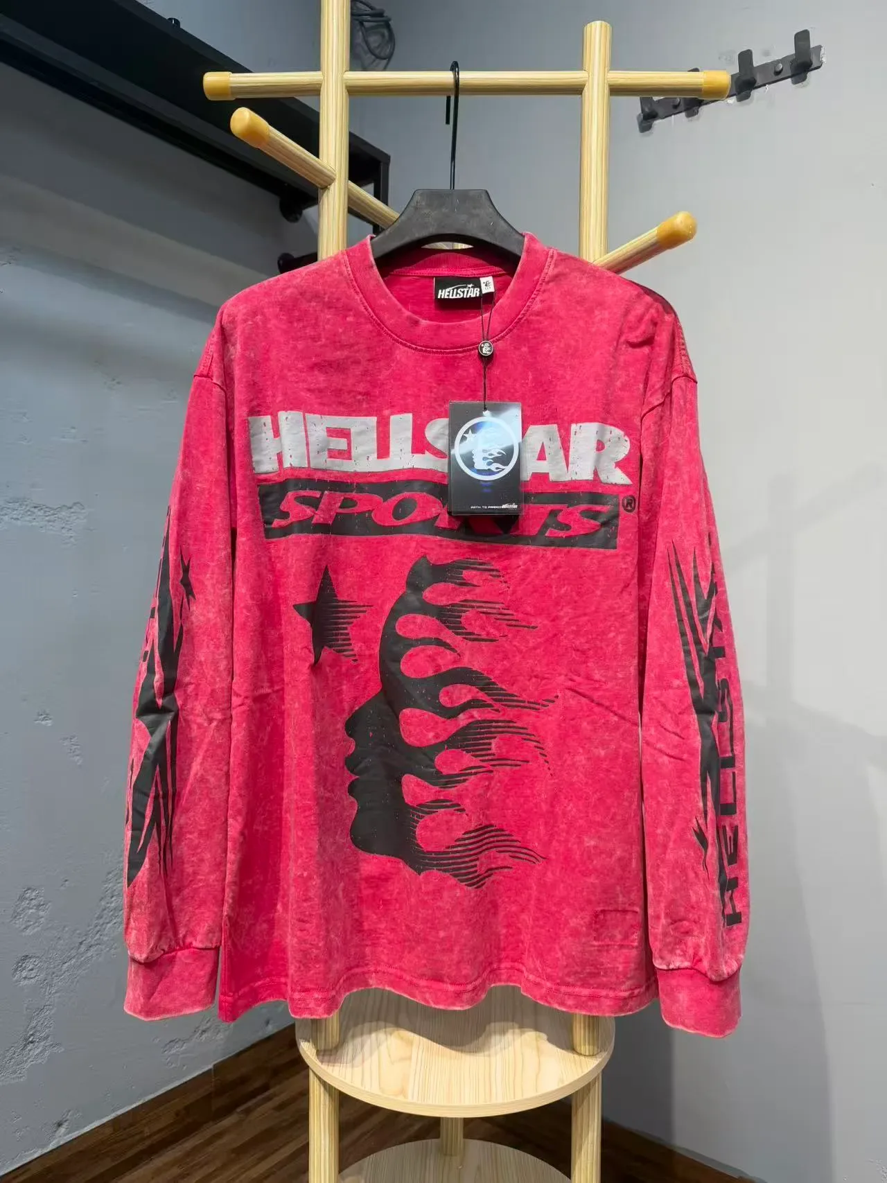 Hellstar Acid-Wash Distressed Graphic Long-Sleeve T-Shirt 11