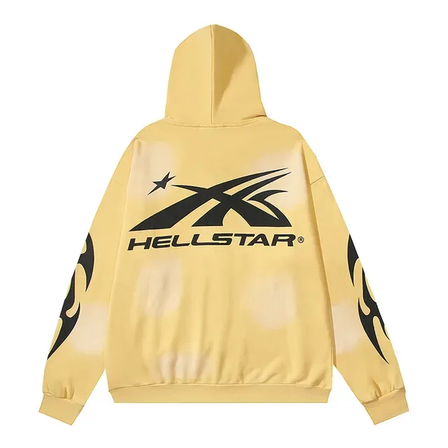 Hellstar গ্রাফিক-প্রিন্ট ব্লিচ-স্প্ল্যাশ হলুদ জিপ-আপ হুডি 3