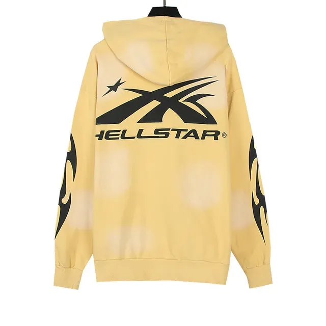 Hellstar গ্রাফিক-প্রিন্ট ব্লিচ-স্প্ল্যাশ হলুদ জিপ-আপ হুডি 4
