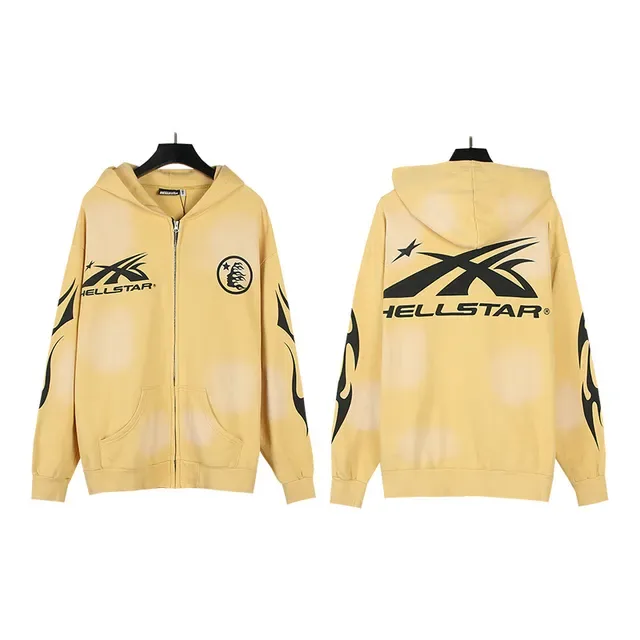 Hellstar গ্রাফিক-প্রিন্ট ব্লিচ-স্প্ল্যাশ হলুদ জিপ-আপ হুডি 6