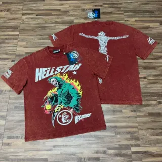 Hellstar ডিস্ট্রেসড লাল গ্রাফিক প্রিন্ট টি-শার্ট