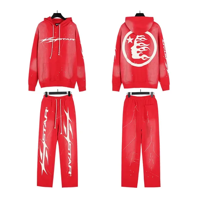 Hellstar STAR Graphic Distressed Red Tracksuit 7