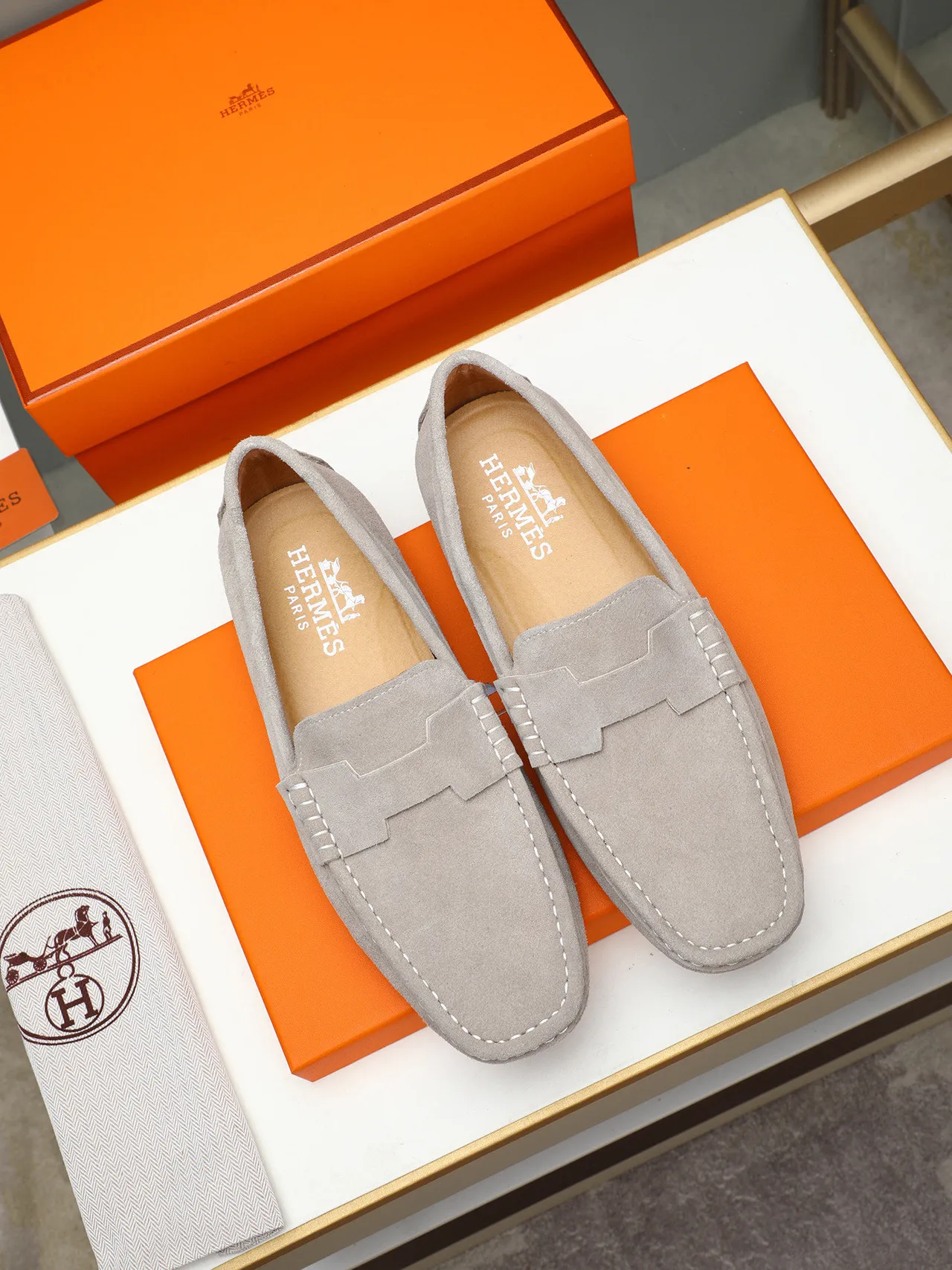 Hermès Beige Black Suede Upper Penny Silhouette Loafer 2