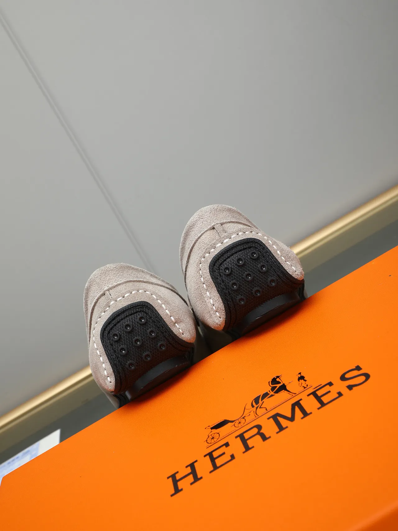 Hermès Beige Black Suede Upper Penny Silhouette Loafer 3