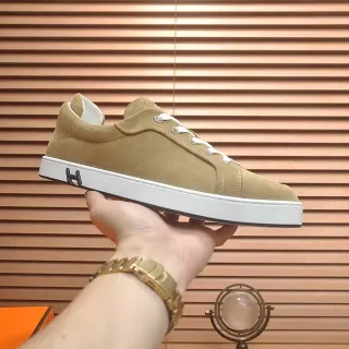 Hermès Beige White Suede Upper Cupsole Lifestyle Sneakers