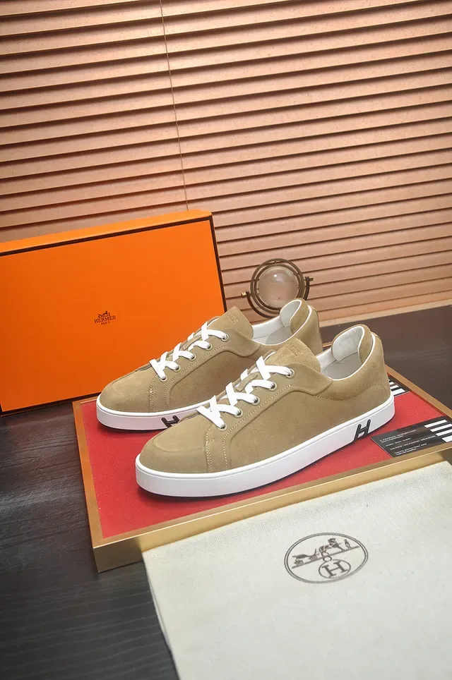 Hermès Beige White Suede Upper Cupsole Lifestyle Sneakers 4