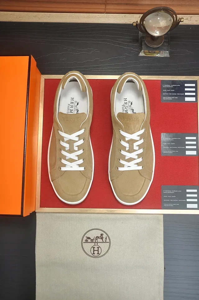 Hermès Beige White Suede Upper Cupsole Lifestyle Sneakers 5