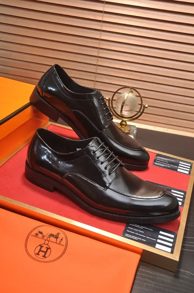 Hermès Black Cap-Toe Oxford Shoes 4