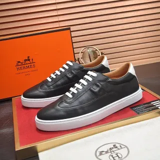 Hermès Black White Leather Upper Contrast Laces Casual Shoes