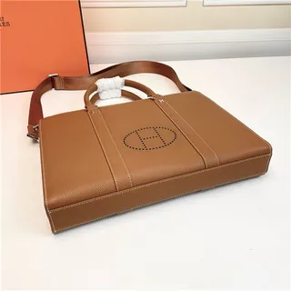 Hermès Black White Structured Leather Perforated H Logo Tote Bag 4