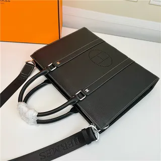 Hermès Black White Structured Leather Perforated H Logo Tote Bag 12