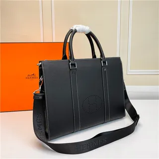Hermès Black White Structured Leather Perforated H Logo Tote Bag 16