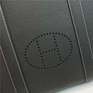Hermès Black White Structured Leather Perforated H Logo Tote Bag 18