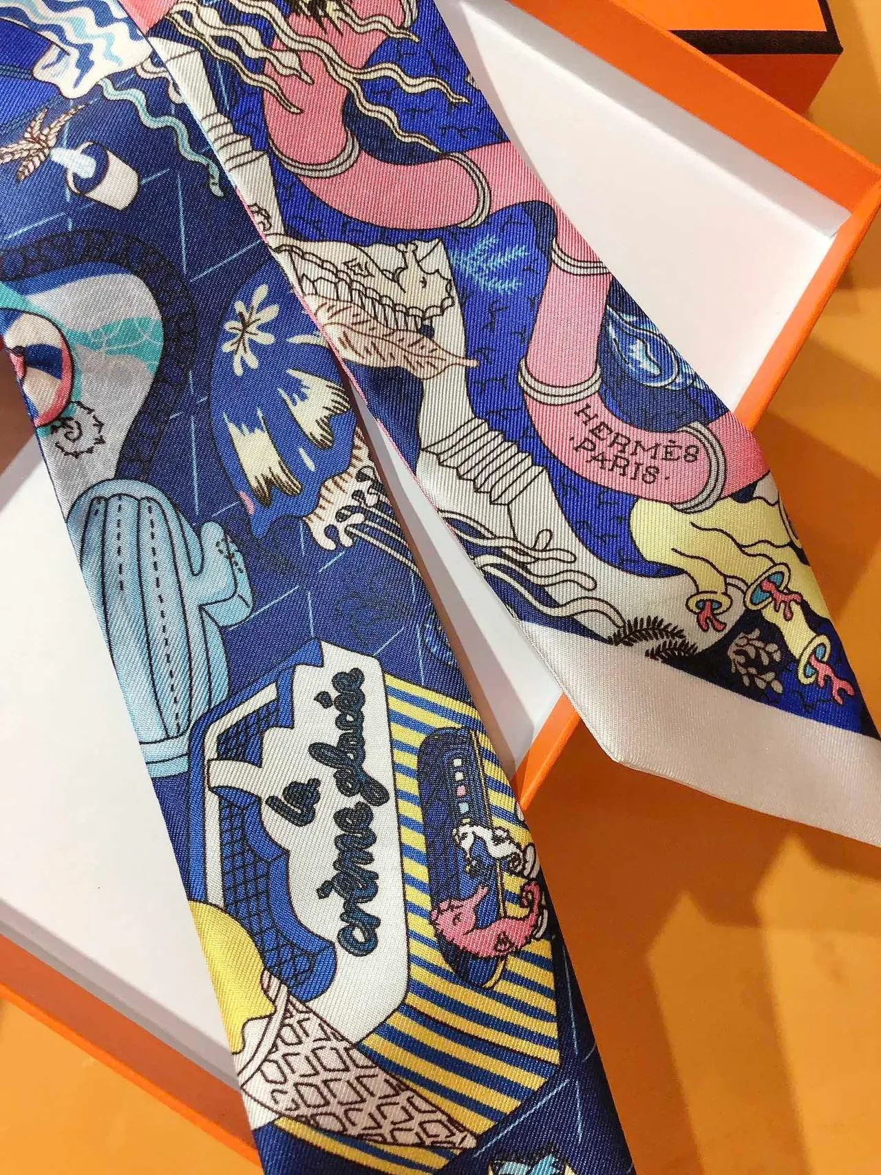 Hermès Blue Multicolor Printed Mythological Illustration Silk Scarf 8