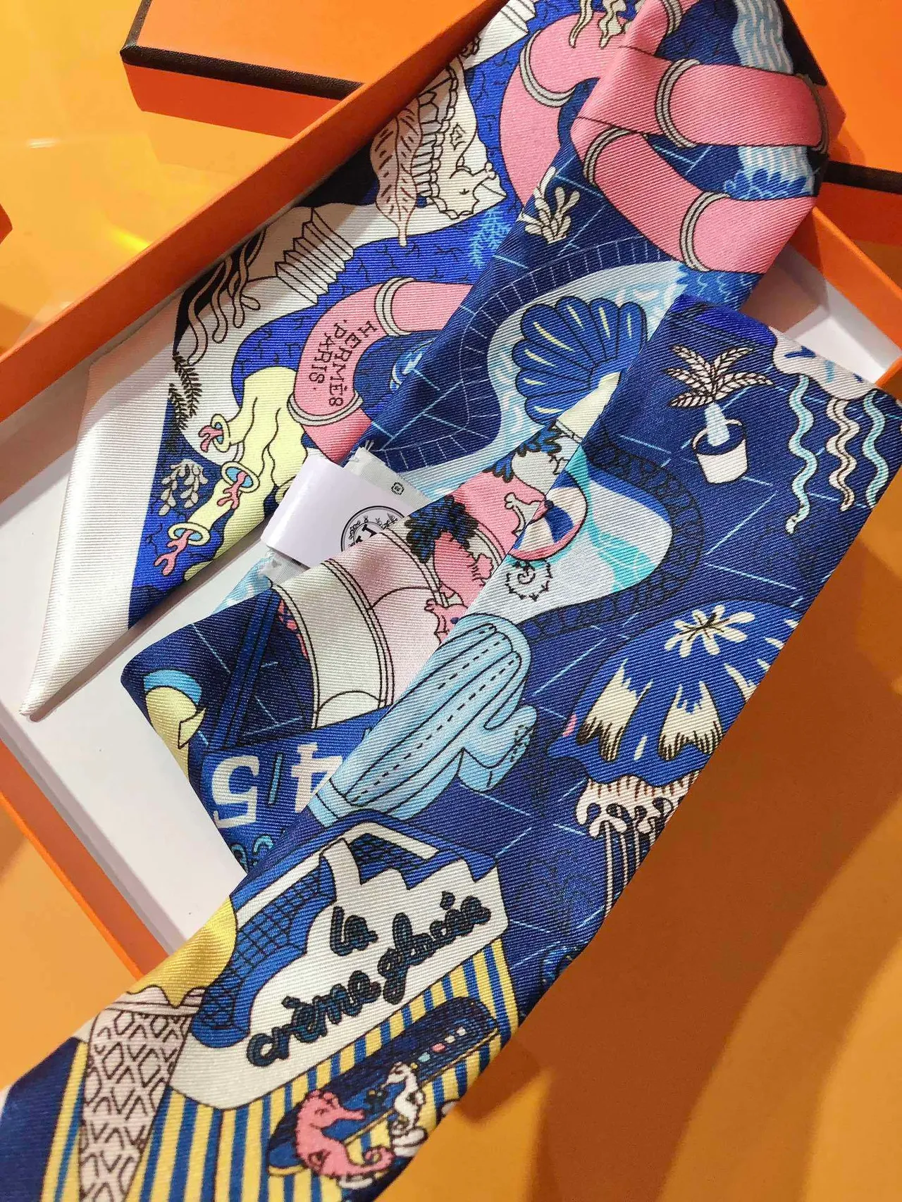 Hermès Blue Multicolor Printed Mythological Illustration Silk Scarf 9