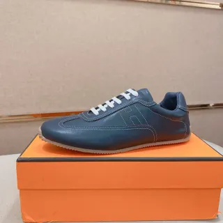 Hermès Blue White Leather Upper Stitched H Logo Lifestyle Sneakers