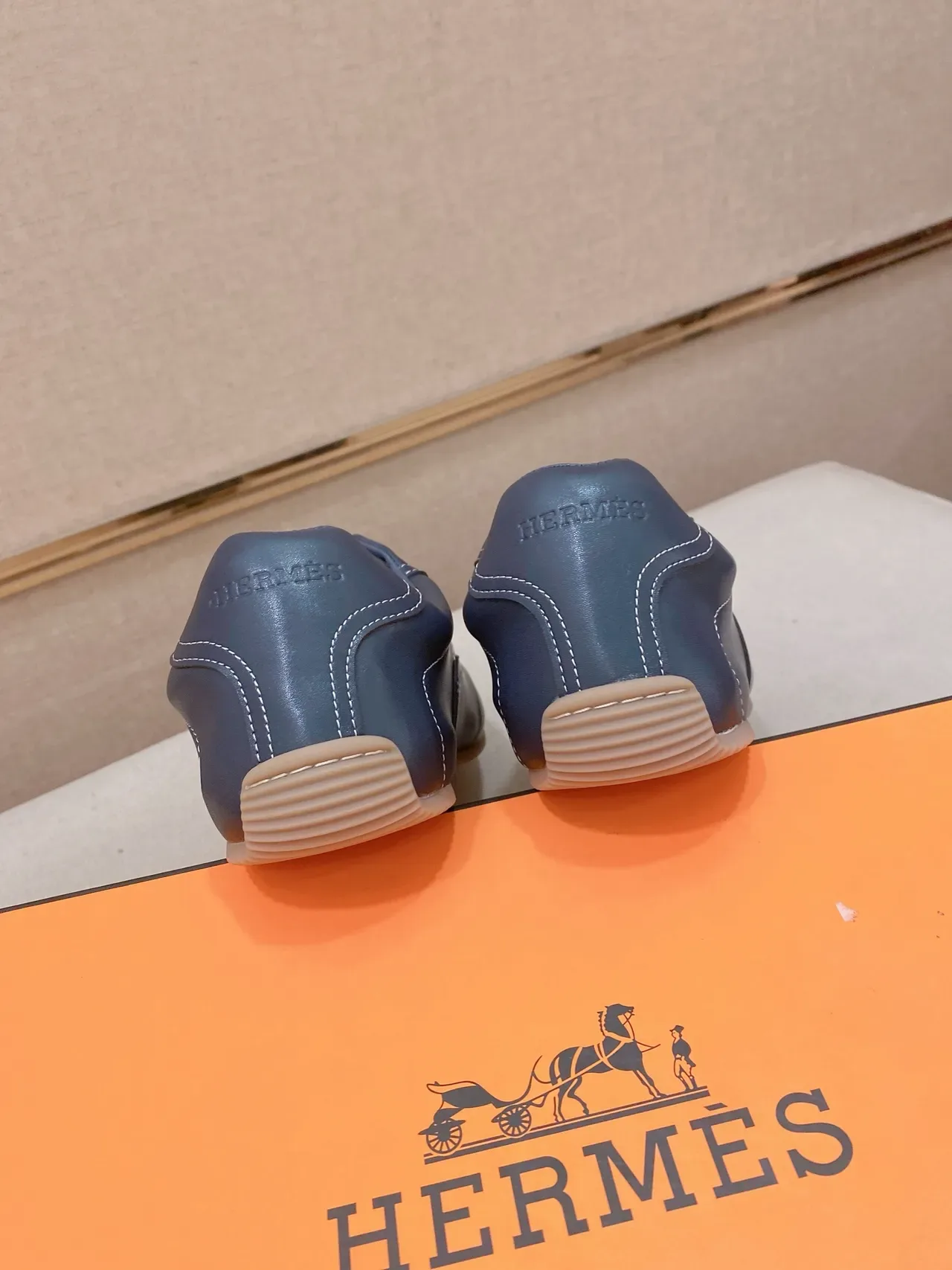 Hermès Blue White Leather Upper Stitched H Logo Lifestyle Sneakers 3