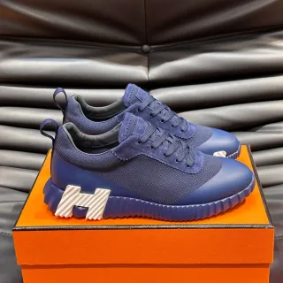 Hermès Blue White Sculpted Ridged Sole Mesh And Suede Upper Lifestyle Sneakers