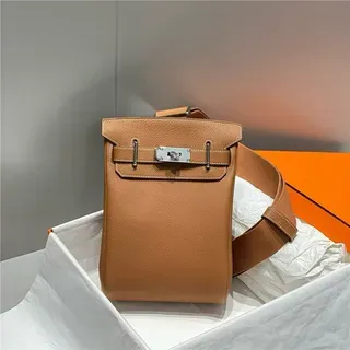 Hermès Brown Silver Pebbled Leather Flap-Top Closure Tote Bag